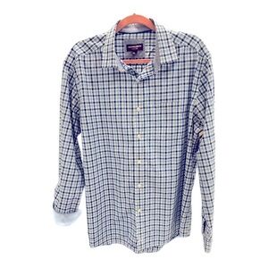 JOHNSTON & MURPHY MENS BLUE AND WHAT GINGHAM BUTTON DOWN SHIRT‎ SIZE XL